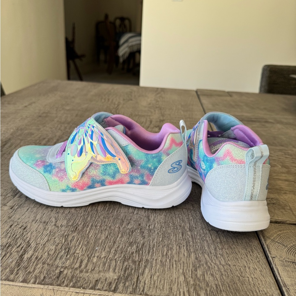 Skechers Kids Light-Up Sneakers Rainbow Glitter Wing Shoes | Girls Size 2.5 - Picture 5 of 6